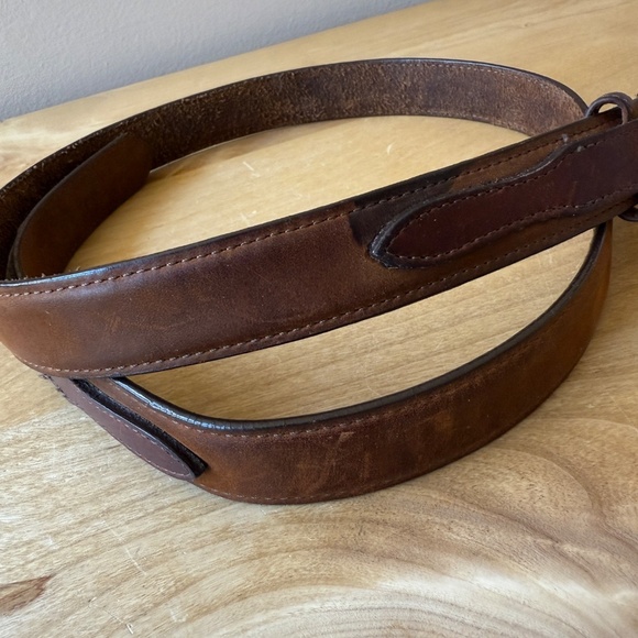 ORVIS LEATHER BELT BROWN WESTERN SOLID BRASS BUCKLE WESTERN CLASSIC MEN SZ 40 - Picture 3 of 10